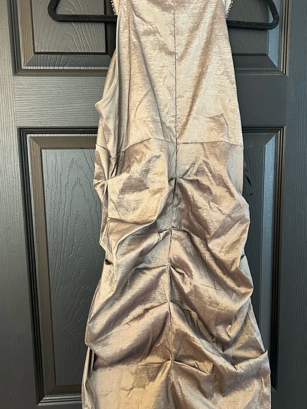 Xscape Embellished Neckline Metallic Taupe Evening Dress - Picture 4 of 4